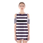 Horizontal Stripes - White and Dark Purple Women s Cutout Shoulder Dress