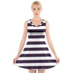 Horizontal Stripes - White and Dark Purple V-Neck Sleeveless Dress