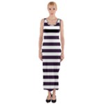 Horizontal Stripes - White and Dark Purple Fitted Maxi Dress