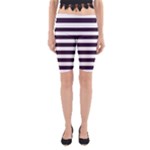 Horizontal Stripes - White and Dark Purple Yoga Cropped Leggings