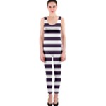 Horizontal Stripes - White and Dark Purple OnePiece Catsuit