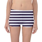 Horizontal Stripes - White and Dark Purple Boyleg Bikini Bottoms