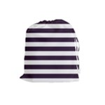 Horizontal Stripes - White and Dark Purple Drawstring Pouch (L)