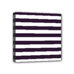 Horizontal Stripes - White and Dark Purple Mini Canvas 4  x 4  (Stretched)