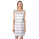 Horizontal Stripes - White and Platinum Gray Sleeveless Satin Nightdress