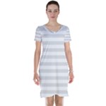 Horizontal Stripes - White and Platinum Gray Short Sleeve Nightdress