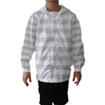 Horizontal Stripes - White and Platinum Gray Hooded Wind Breaker (Kids)