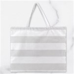 Horizontal Stripes - White and Platinum Gray Zipper Large Tote Bag