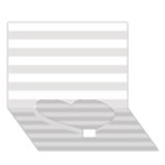 Horizontal Stripes - White and Platinum Gray Heart Bottom 3D Greeting Card (7x5)