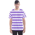 Horizontal Stripes - White and Dark Pastel Purple Men s Sport Mesh Tee
