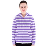 Horizontal Stripes - White and Dark Pastel Purple Women s Zipper Hoodie