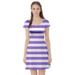 Horizontal Stripes - White and Dark Pastel Purple Short Sleeve Skater Dress