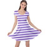 Horizontal Stripes - White and Dark Pastel Purple Cap Sleeve Dress