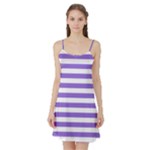 Horizontal Stripes - White and Dark Pastel Purple Satin Night Slip