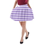 Horizontal Stripes - White and Dark Pastel Purple A-Line Pocket Skirt