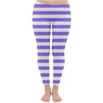 Horizontal Stripes - White and Dark Pastel Purple Winter Leggings