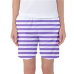 Horizontal Stripes - White and Dark Pastel Purple Women s Basketball Shorts