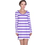 Horizontal Stripes - White and Dark Pastel Purple Long Sleeve Nightdress