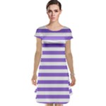 Horizontal Stripes - White and Dark Pastel Purple Cap Sleeve Nightdress