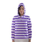 Horizontal Stripes - White and Dark Pastel Purple Hooded Wind Breaker (Women)