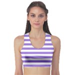 Horizontal Stripes - White and Dark Pastel Purple Women s Sports Bra