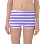 Horizontal Stripes - White and Dark Pastel Purple Reversible Boyleg Bikini Bottoms