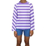Horizontal Stripes - White and Dark Pastel Purple Kid s Long Sleeve Swimwear