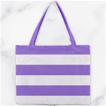 Horizontal Stripes - White and Dark Pastel Purple Mini Tote Bag