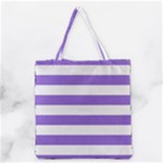 Horizontal Stripes - White and Dark Pastel Purple Grocery Tote Bag