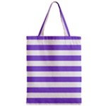 Horizontal Stripes - White and Dark Pastel Purple Zipper Classic Tote Bag