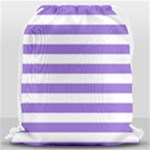 Horizontal Stripes - White and Dark Pastel Purple Drawstring Bag (Large)