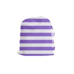 Horizontal Stripes - White and Dark Pastel Purple Drawstring Pouch (M)
