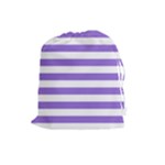 Horizontal Stripes - White and Dark Pastel Purple Drawstring Pouch (L)