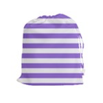 Horizontal Stripes - White and Dark Pastel Purple Drawstring Pouch (XL)