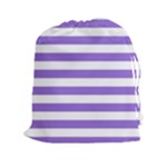 Horizontal Stripes - White and Dark Pastel Purple Drawstring Pouch (XXl)