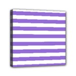Horizontal Stripes - White and Dark Pastel Purple Mini Canvas 6  x 6  (Stretched)
