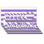 Horizontal Stripes - White and Dark Pastel Purple Happy Birthday 3D Greeting Card (8x4)