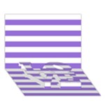 Horizontal Stripes - White and Dark Pastel Purple LOVE Bottom 3D Greeting Card (7x5)