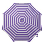 Horizontal Stripes - White and Dark Pastel Purple Hook Handle Umbrella (Medium)