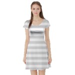 Horizontal Stripes - White and Gainsboro Gray Short Sleeve Skater Dress