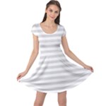 Horizontal Stripes - White and Gainsboro Gray Cap Sleeve Dress