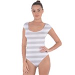Horizontal Stripes - White and Gainsboro Gray Short Sleeve Leotard (Ladies)