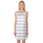 Horizontal Stripes - White and Gainsboro Gray Sleeveless Satin Nightdress