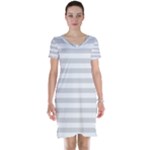 Horizontal Stripes - White and Gainsboro Gray Short Sleeve Nightdress