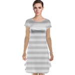 Horizontal Stripes - White and Gainsboro Gray Cap Sleeve Nightdress