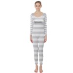 Horizontal Stripes - White and Gainsboro Gray Long Sleeve Catsuit