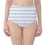 Horizontal Stripes - White and Gainsboro Gray High-Waist Bikini Bottoms