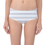 Horizontal Stripes - White and Gainsboro Gray Mid-Waist Bikini Bottoms