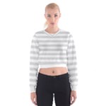 Horizontal Stripes - White and Gainsboro Gray Women s Cropped Sweatshirt