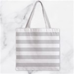 Horizontal Stripes - White and Gainsboro Gray Zipper Grocery Tote Bag